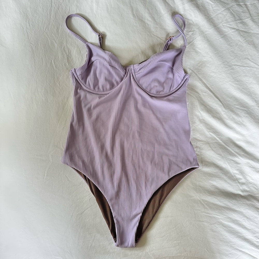 ACACIA Marlow Full Piece Lilac Ribbed size large